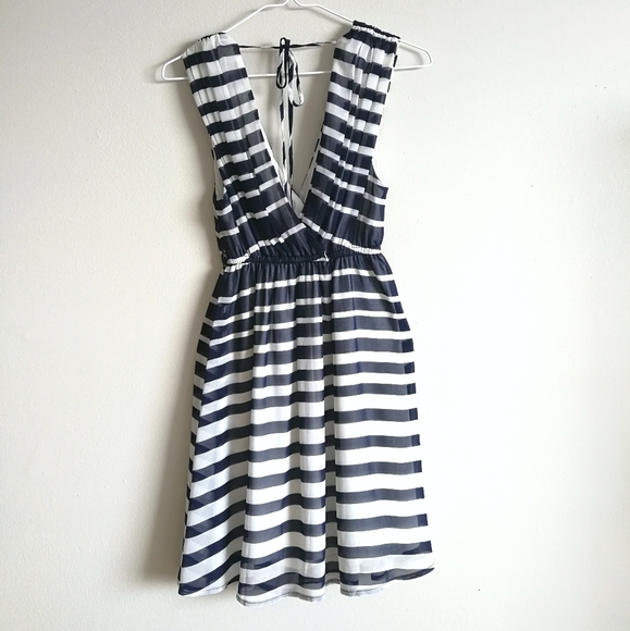 WINDSOR Navy & White Striped Plunge Neck Dress - Picture 5 of 10